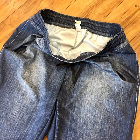 Lucy blue denim seersucker style banded bottoms pants skinny small lounge - Picture 8 of 8